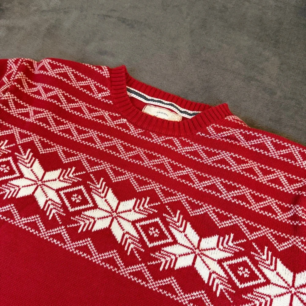 Weatherproof Vintage Sweater Mens Extra Large Red Fair Isle Snowflake‎ Cotton